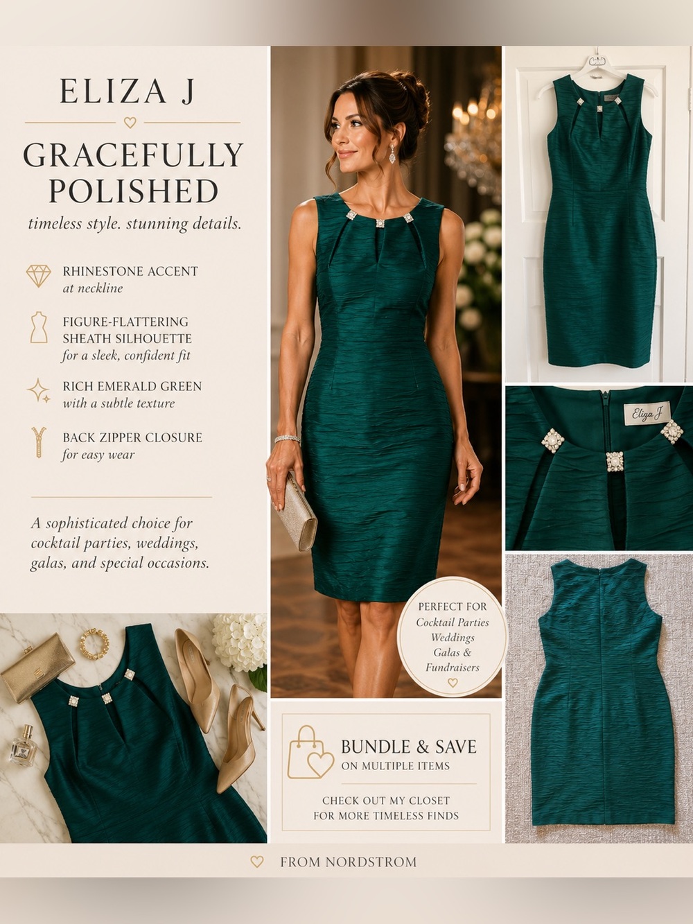 Eliza J Embellished Cutout Taffeta Sheath Dress Emerald Green Size 14
